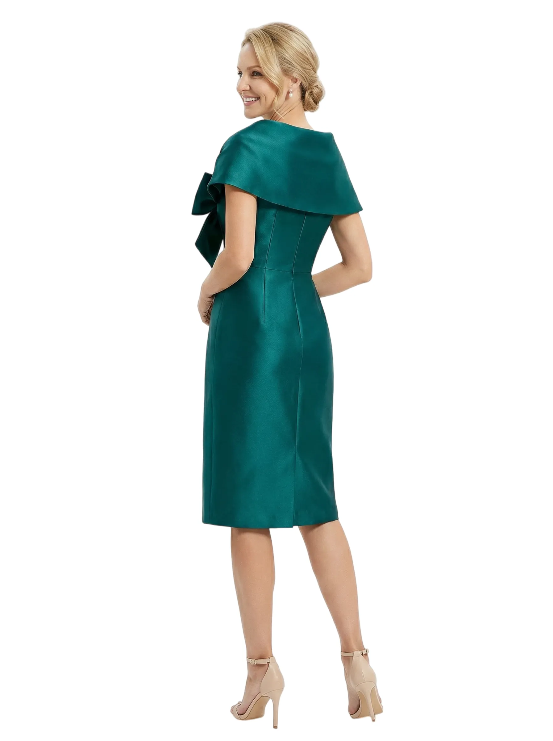 Chicsew Elegant Cape Sleeves Bow Knot Satin Sheath Mother Of The Bride Dress sold by ChicSew product image thumbnail 3