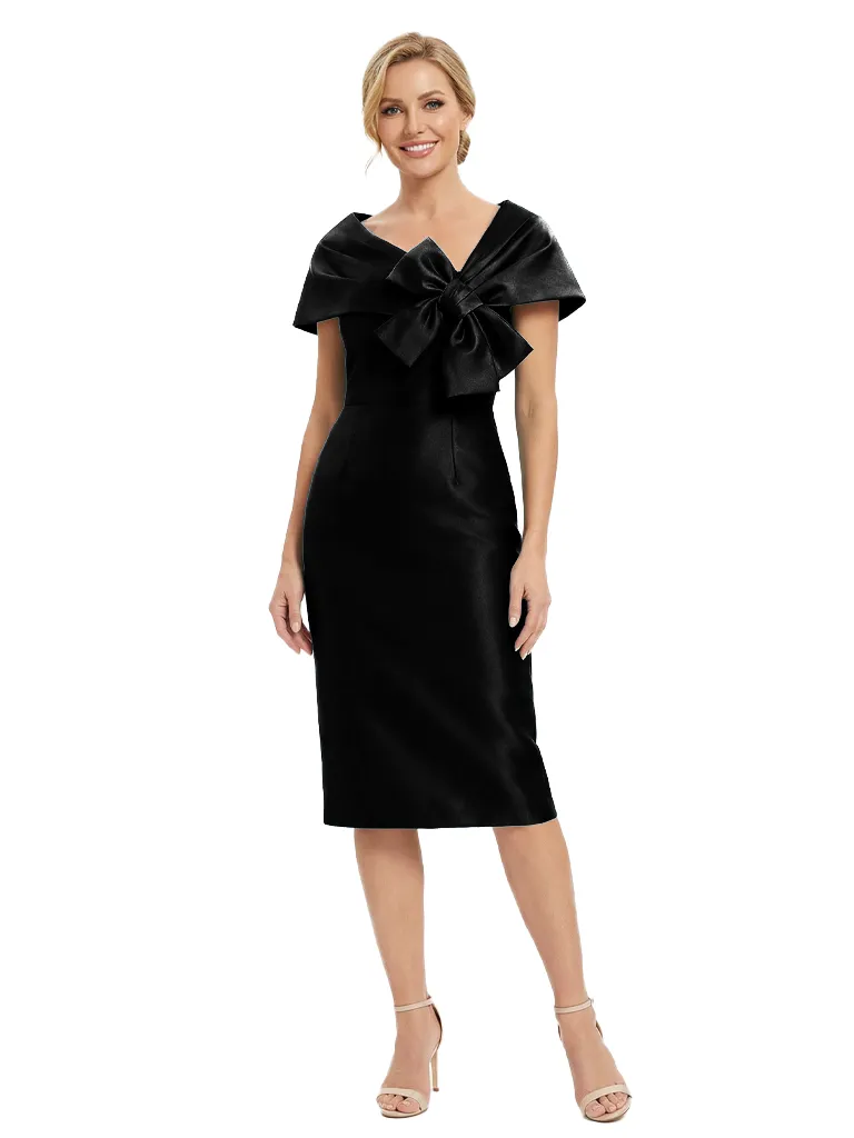 Chicsew Elegant Cape Sleeves Bow Knot Satin Sheath Mother Of The Bride Dress sold by ChicSew product image thumbnail 4