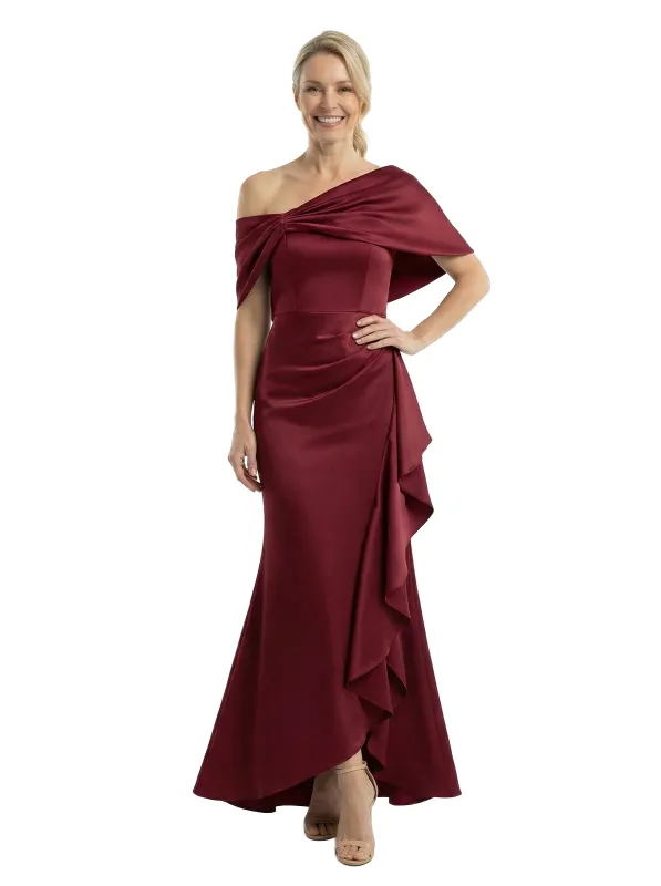 Chicsew Asymmetric Cape Sleeves Ruffle Mother Of The Groom Satin Mermaid Formal Gown sold by ChicSew