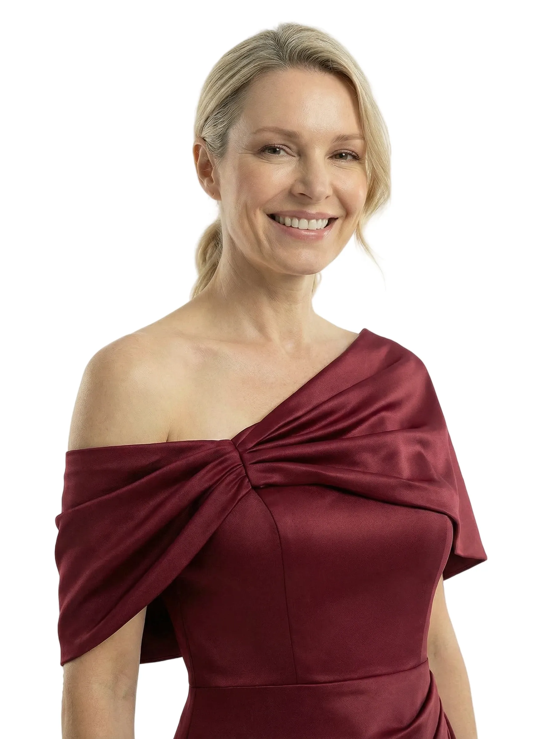 Chicsew Asymmetric Cape Sleeves Ruffle Mother Of The Groom Satin Mermaid Formal Gown sold by ChicSew product image thumbnail 2