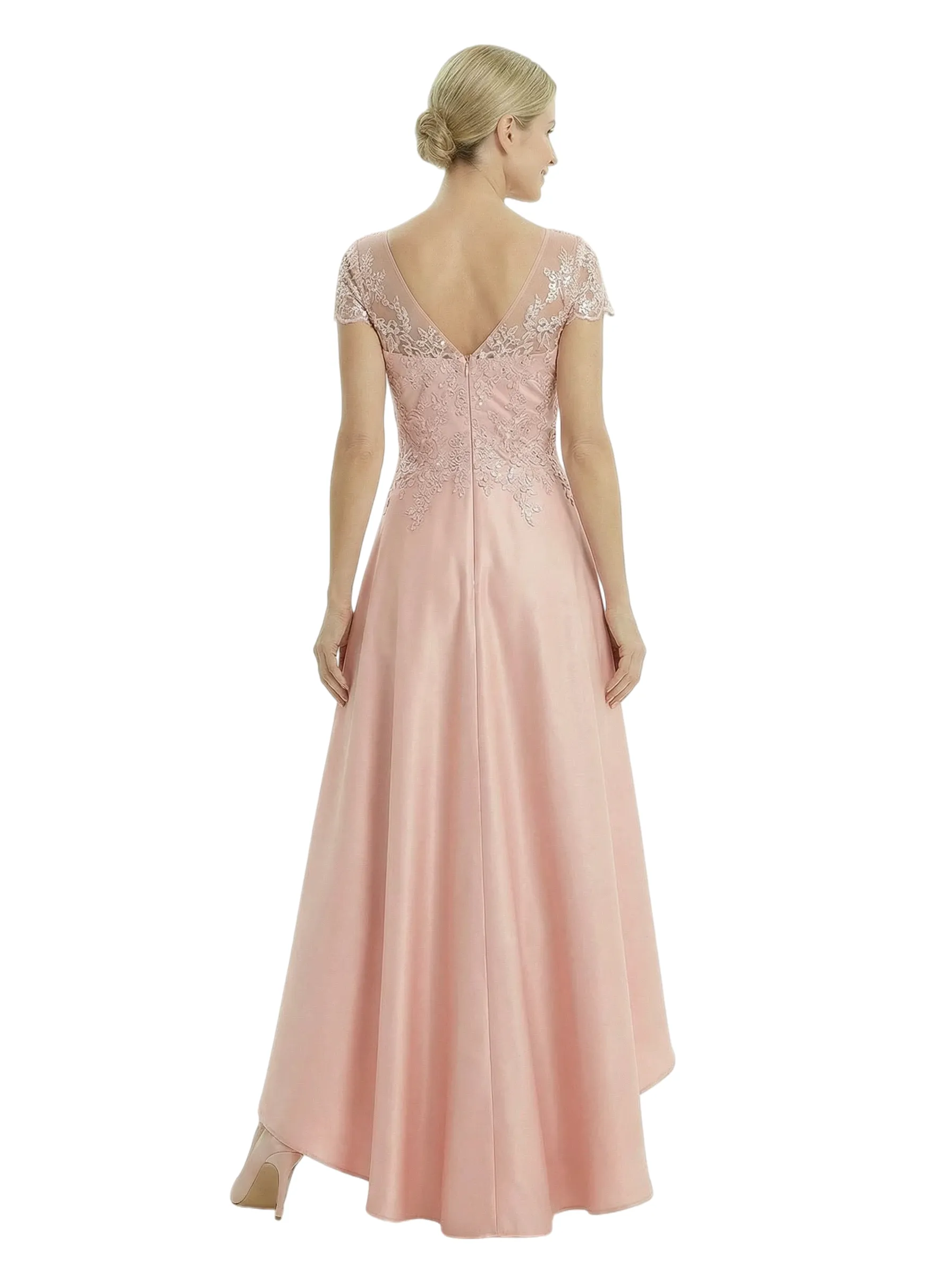 Chicsew Elegant Mother of The Bride Dress Scoop Short Sleeve Lace Satin High-Low A-Line Gown sold by ChicSew product image thumbnail 3