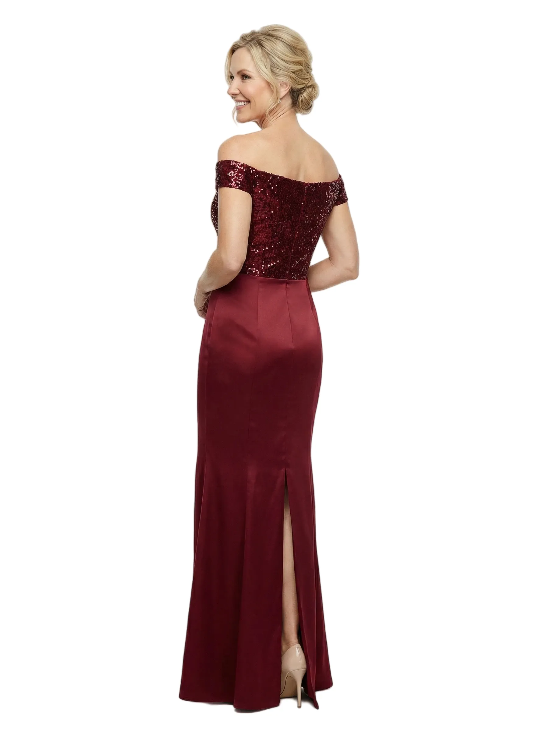 Chicsew Unique Mermaid Satin Mother Of The Groom Off Shoulder Sequin Top Formal Back Slit Gown sold by ChicSew product image thumbnail 3