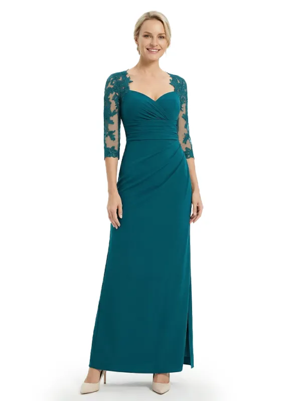 Chicsew V-Neck 3/4 Sleeves Ruched Mother Of The Groom Dress Mermaid Fishtail Evening Gown sold by ChicSew