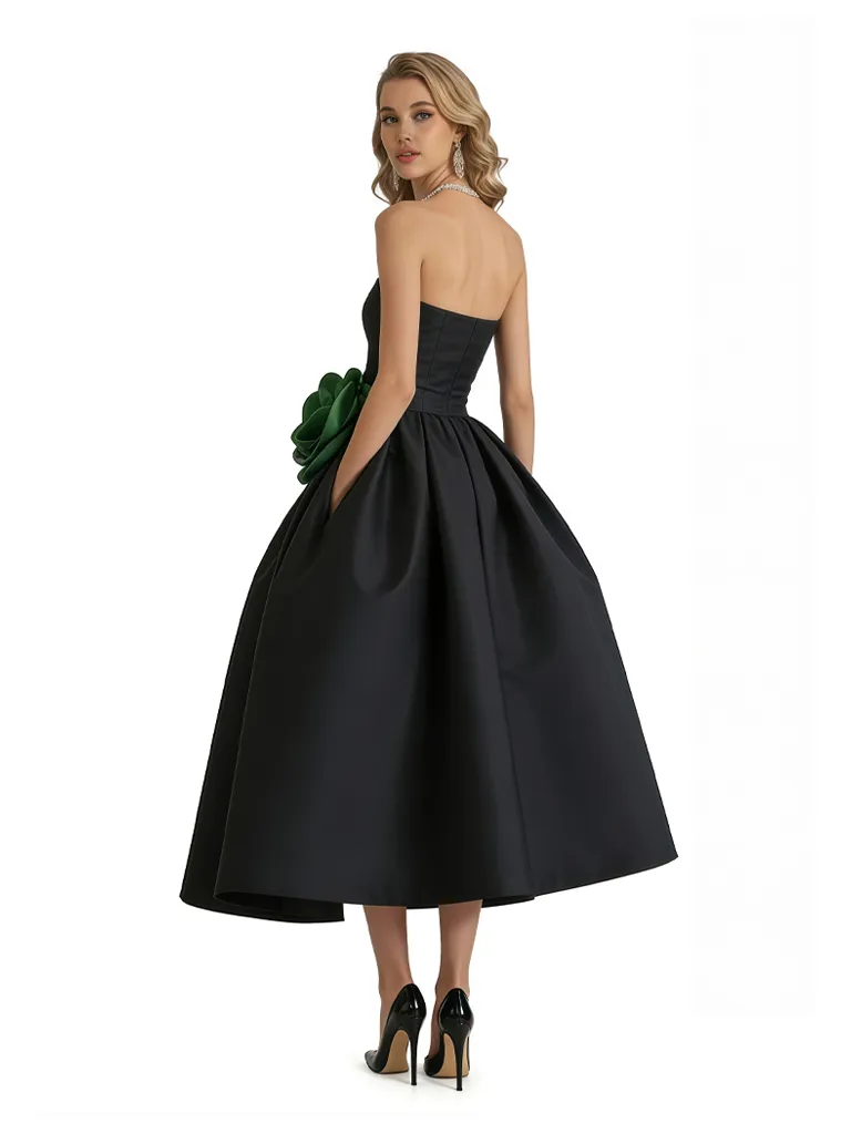Chicsew Elegant Black and Green Satin Sweetheart A-Line Midi Mother Of The Bride Dresses sold by ChicSew product image thumbnail 2