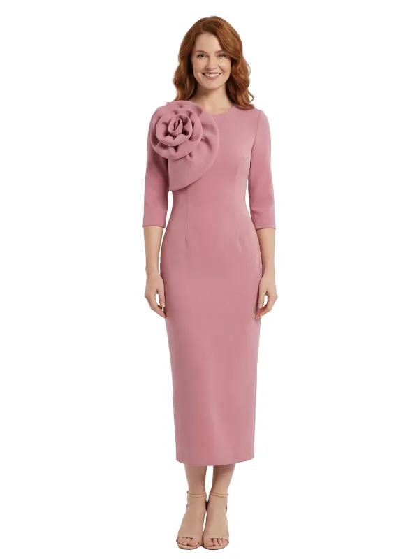 Chicsew Mother of The Groom Dress Unique Jewel 3/4 Sleeve Crepe Sheath Midi Gown Flower Accent sold by ChicSew