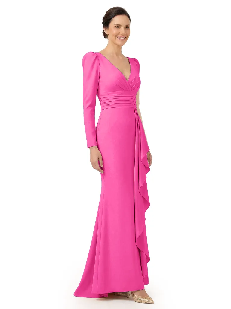 Chicsew V-Neck Long Sleeves Ruffle Crepe Mother Of The Groom Dress Mermaid sold by ChicSew product image thumbnail 4