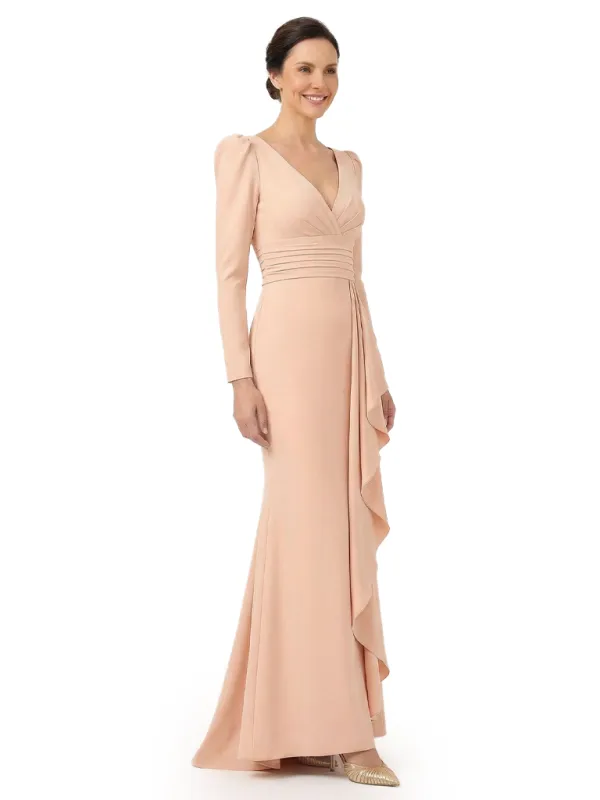 Chicsew V-Neck Long Sleeves Ruffle Crepe Mother Of The Groom Dress Mermaid sold by ChicSew