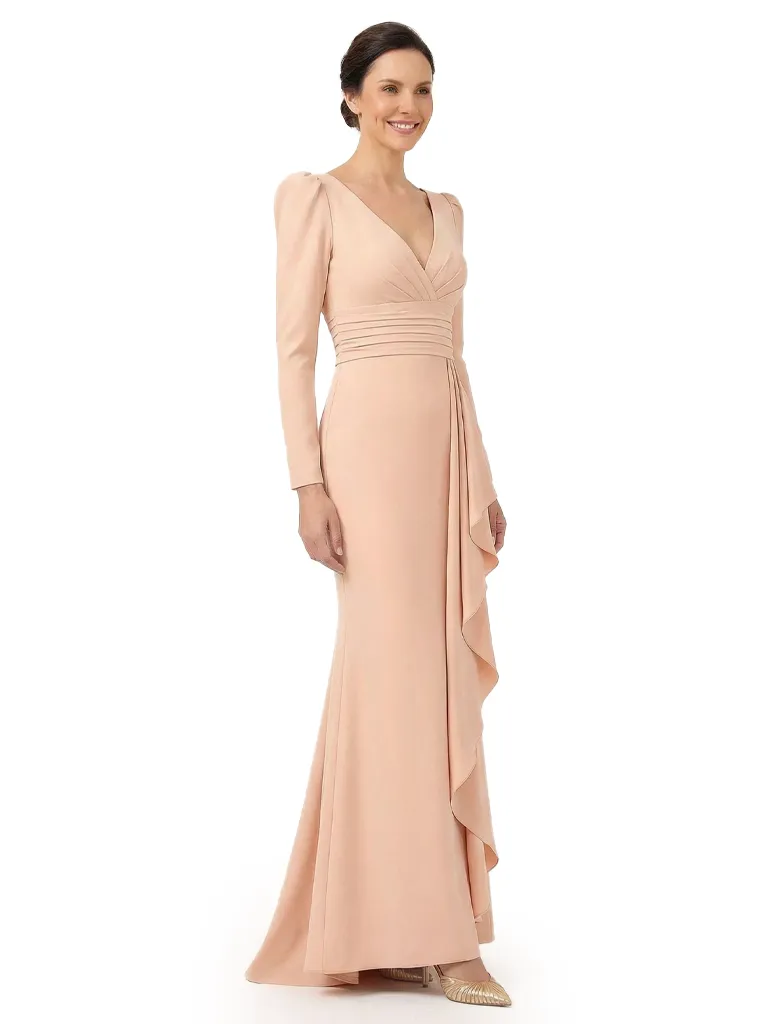Chicsew V-Neck Long Sleeves Ruffle Crepe Mother Of The Groom Dress Mermaid sold by ChicSew