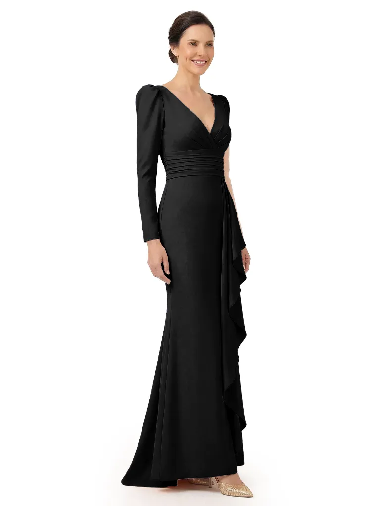 Chicsew V-Neck Long Sleeves Ruffle Crepe Mother Of The Groom Dress Mermaid sold by ChicSew product image thumbnail 5
