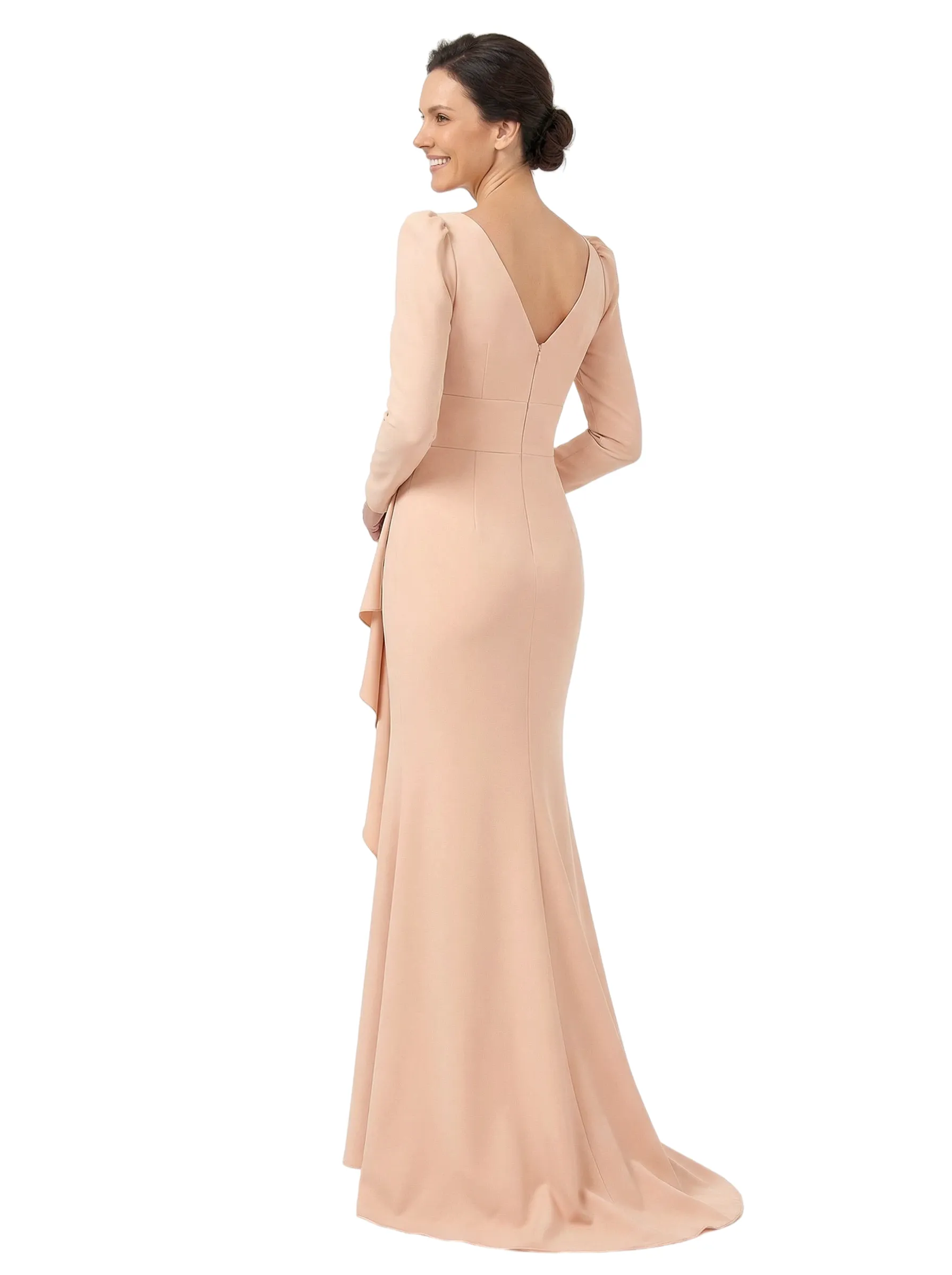 Chicsew V-Neck Long Sleeves Ruffle Crepe Mother Of The Groom Dress Mermaid sold by ChicSew product image thumbnail 3
