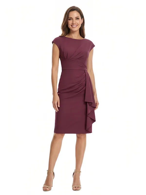 Chicsew Mother of The Bride Dress Beautiful Jewel Cap Sleeve Crepe Sheath Midi Gown Ruffled Stylish Design made by ChicSew