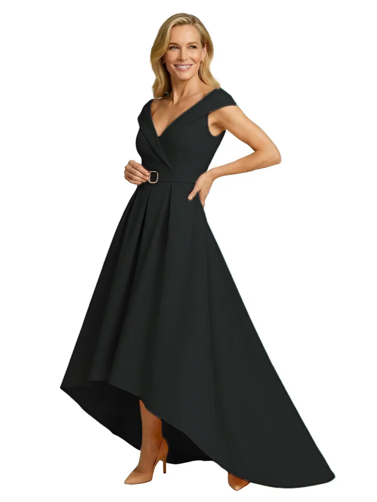 Chicsew Mother of The Groom Dress Fancy Cap Sleeve Crepe High-Low A-Line Gown Elegant Belt Accent sold by ChicSew product image thumbnail 5