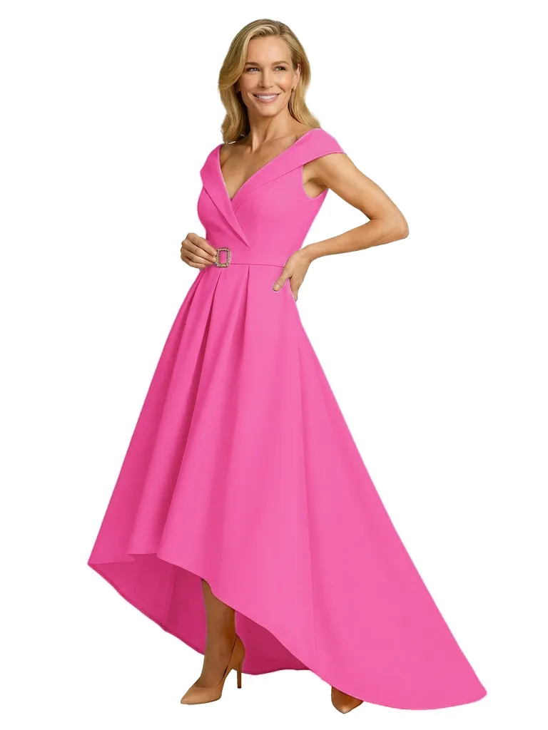 Chicsew Mother of The Groom Dress Fancy Cap Sleeve Crepe High-Low A-Line Gown Elegant Belt Accent sold by ChicSew product image thumbnail 4