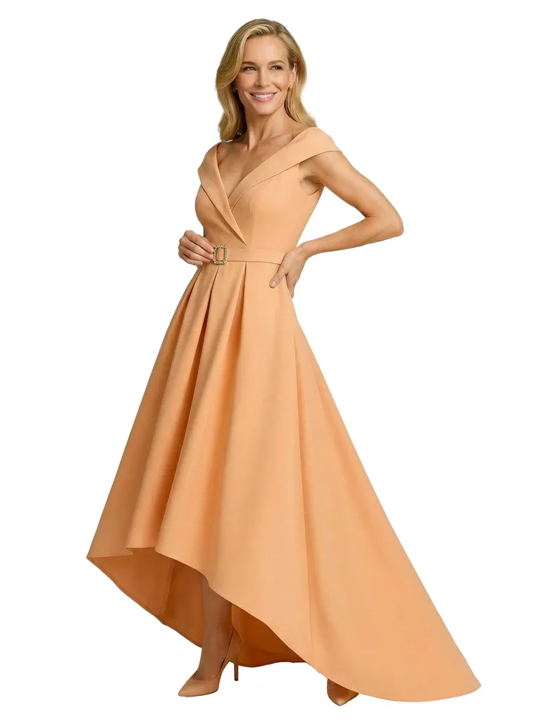 Chicsew Mother of The Groom Dress Fancy Cap Sleeve Crepe High-Low A-Line Gown Elegant Belt Accent sold by ChicSew