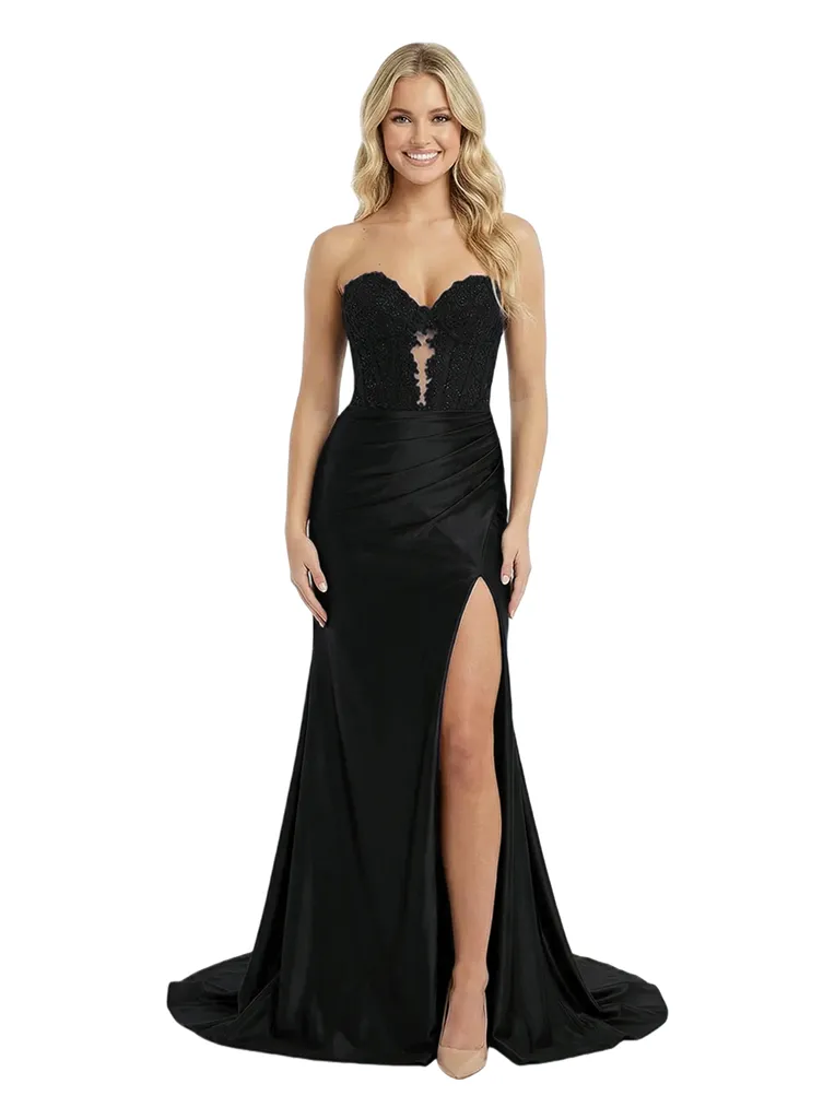 Beautiful Lace Applique Mermaid Side Slit Strapless Sweetheart Prom Dress sold by ChicSew product image thumbnail 4