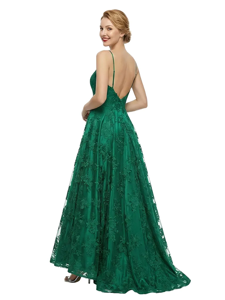 Pretty Spaghetti Strap Sweetheart Prom Gown Lace Satin Ball Gown Silhouette High-Low Formal Wear sold by ChicSew product image thumbnail 3