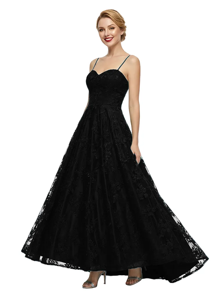 Pretty Spaghetti Strap Sweetheart Prom Gown Lace Satin Ball Gown Silhouette High-Low Formal Wear sold by ChicSew product image thumbnail 4