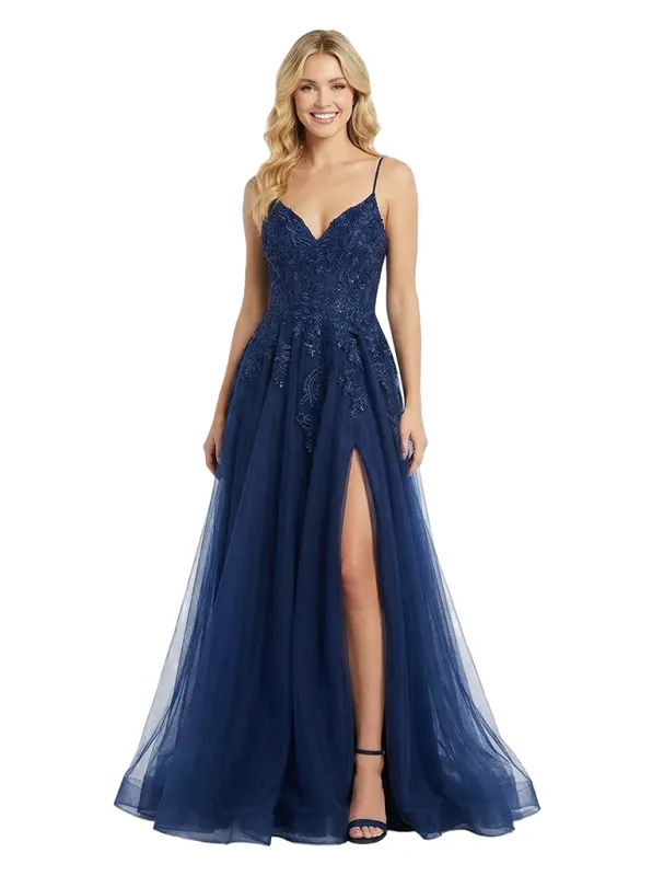 Modern Spaghetti Straps A-line Side Slit Lace Party Prom Dresses sold by ChicSew