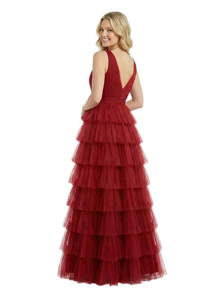 Stunning Ball Gown Prom Dresses V-Neck Multi-Layered Ruffle Tulle Prom Dress Fancy Formal Event Gown sold by ChicSew product image thumbnail 3