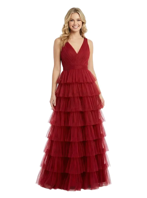 Stunning Ball Gown Prom Dresses V-Neck Multi-Layered Ruffle Tulle Prom Dress Fancy Formal Event Gown sold by ChicSew