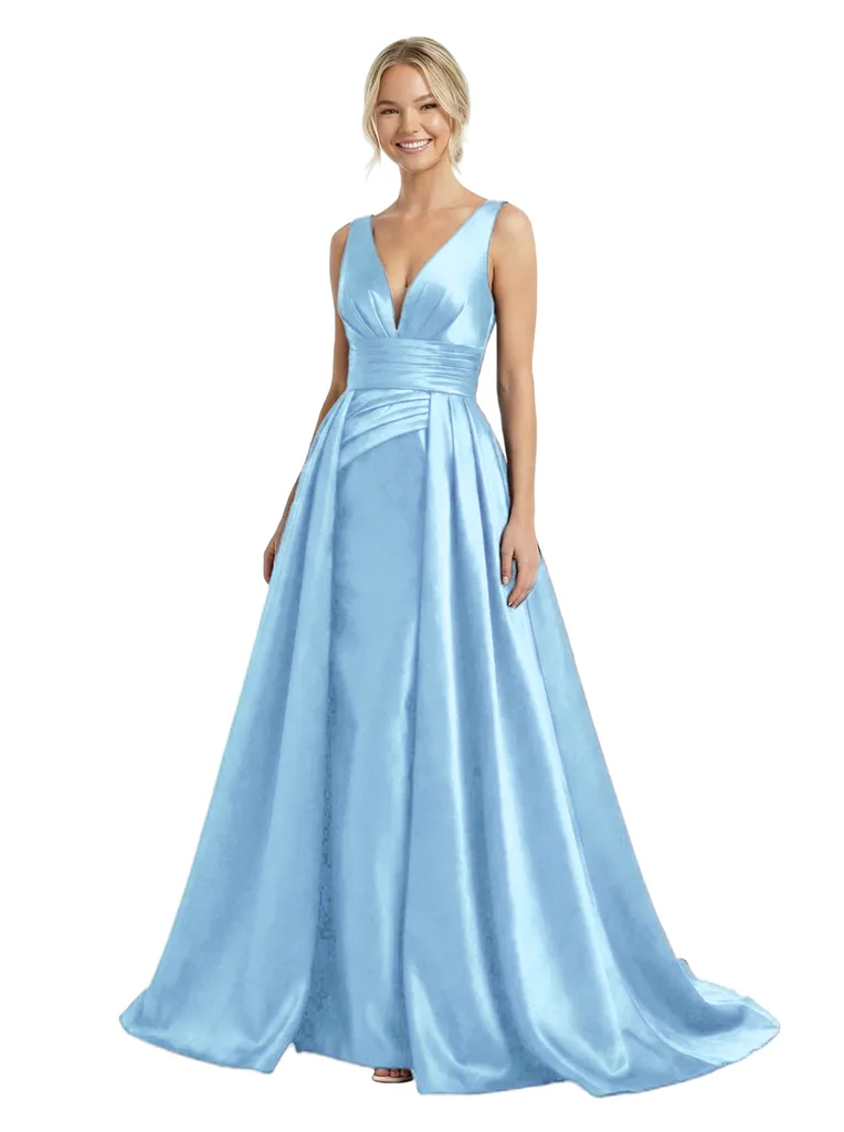 Timeless V-Neck Satin Ruched A-Line Prom Dress With Detachable Overskirt sold by ChicSew product image thumbnail 5