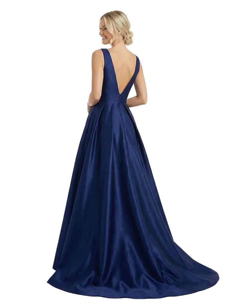 Timeless V-Neck Satin Ruched A-Line Prom Dress With Detachable Overskirt sold by ChicSew product image thumbnail 3