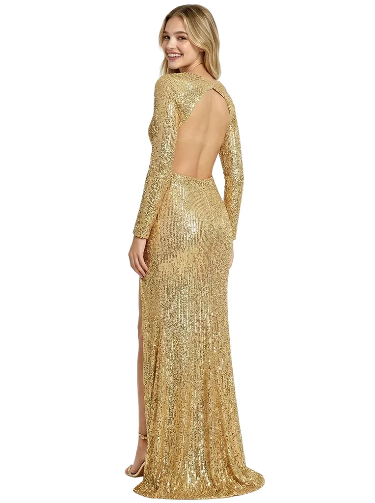 Glamorous Long Sleeves Side Slit Sequin Mermad Maxi Long Prom Dress sold by ChicSew product image thumbnail 3