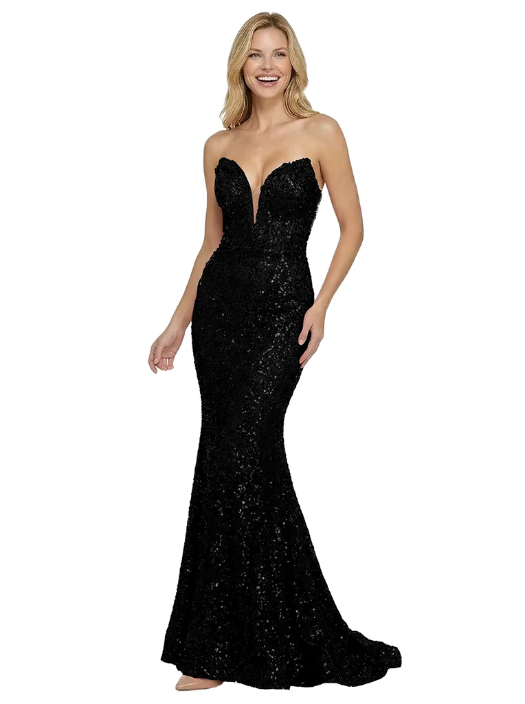 Modern Strapless Sleeveless V-Neck Sequin Prom Dress Mermaid Floor Length Gown sold by ChicSew product image thumbnail 4