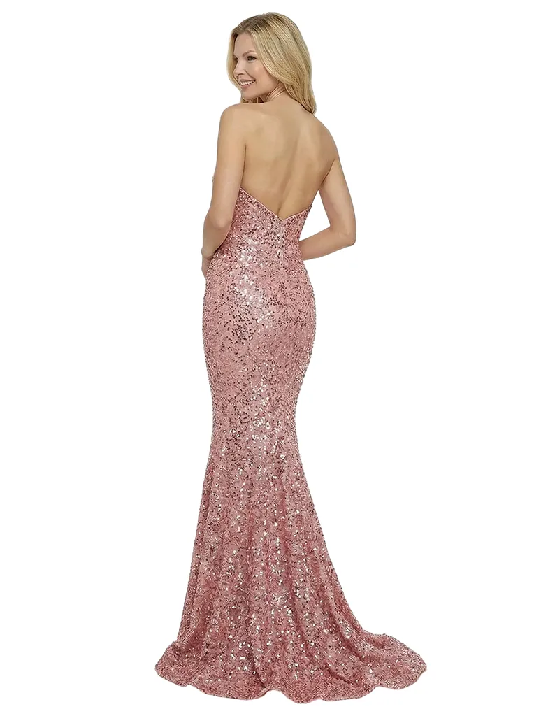 Modern Strapless Sleeveless V-Neck Sequin Prom Dress Mermaid Floor Length Gown sold by ChicSew product image thumbnail 3