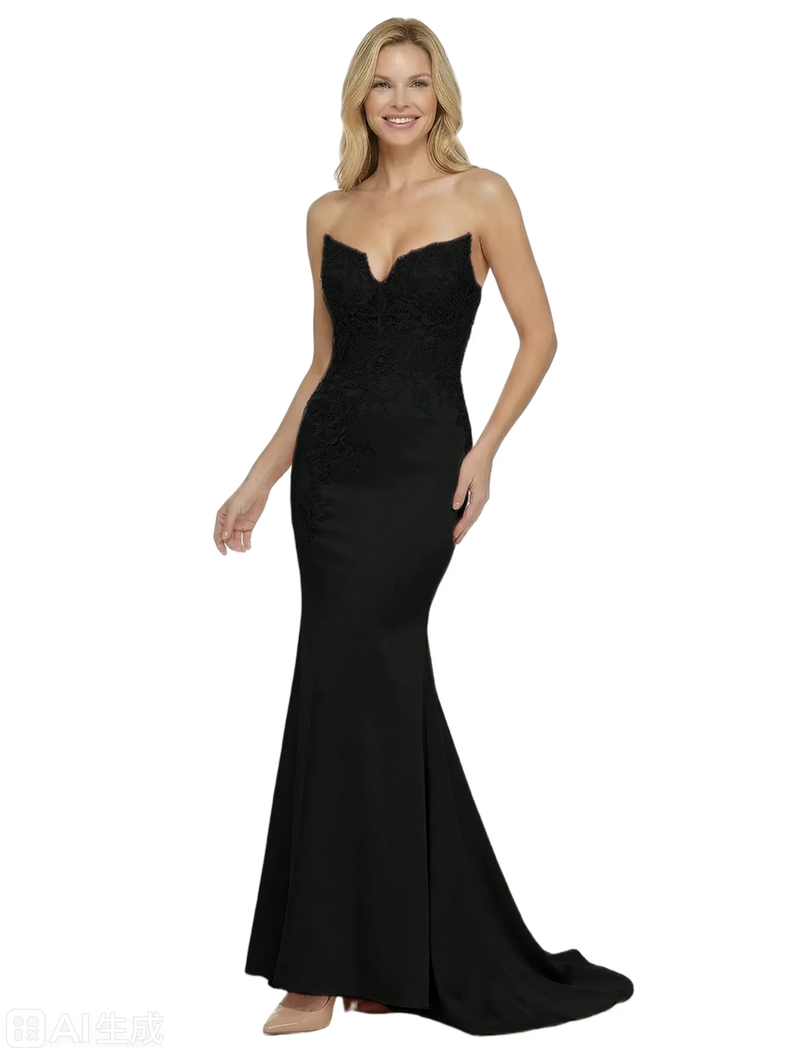 Pretty Strapless Sweetheart Satin Prom Dress With Lace Applique Evening Gown sold by ChicSew product image thumbnail 4