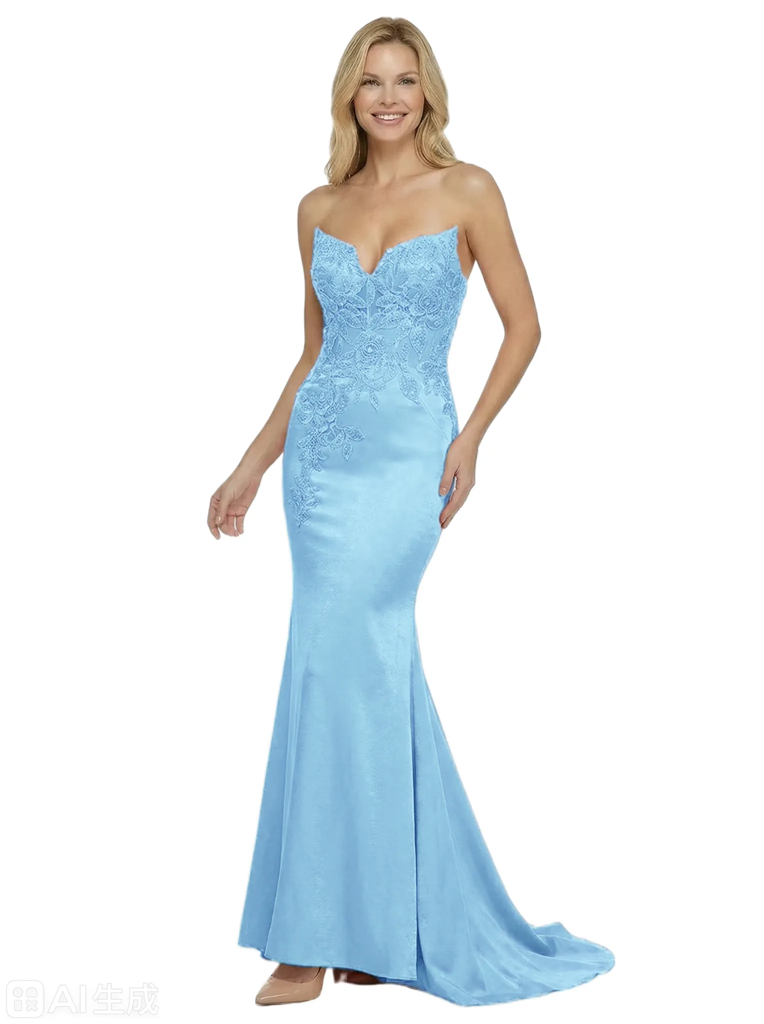 Pretty Strapless Sweetheart Satin Prom Dress With Lace Applique Evening Gown sold by ChicSew product image thumbnail 5