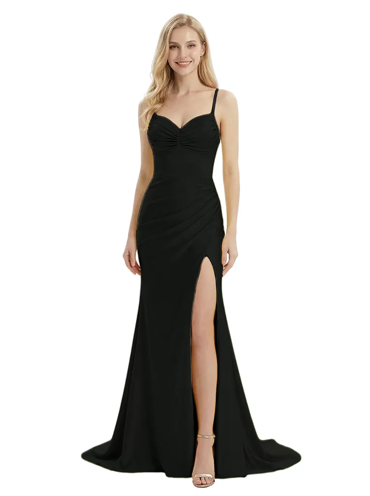 Dreamy Spaghetti Straps Satin Prom Dress With Sexy Side Slit Floor Length Gown sold by ChicSew product image thumbnail 3