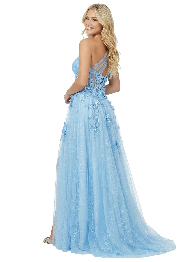 Sexy One Shoulder Sleeveless Tulle Lace Appliques Side Slit A-Line Formal Prom Dress sold by ChicSew product image thumbnail 3