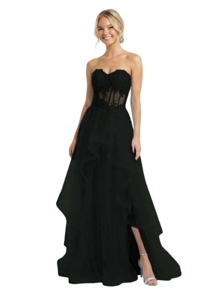 Sexy Sweetheart Sleeveless Tulle Lace Applique A-Line Formal Prom Dress sold by ChicSew product image thumbnail 5