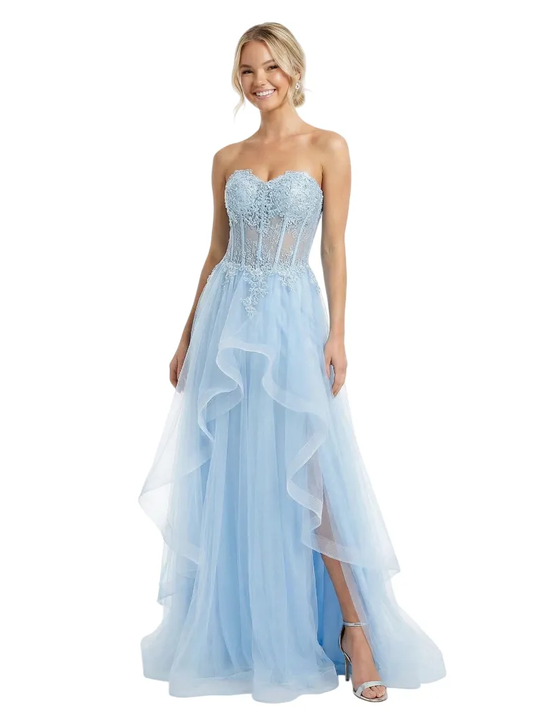 Sexy Sweetheart Sleeveless Tulle Lace Applique A-Line Formal Prom Dress sold by ChicSew