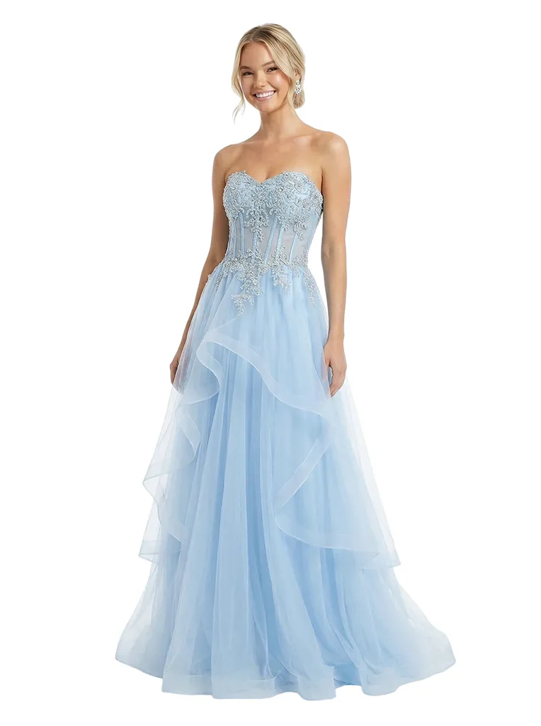 Sexy Sweetheart Sleeveless Tulle Lace Applique A-Line Formal Prom Dress sold by ChicSew product image thumbnail 3