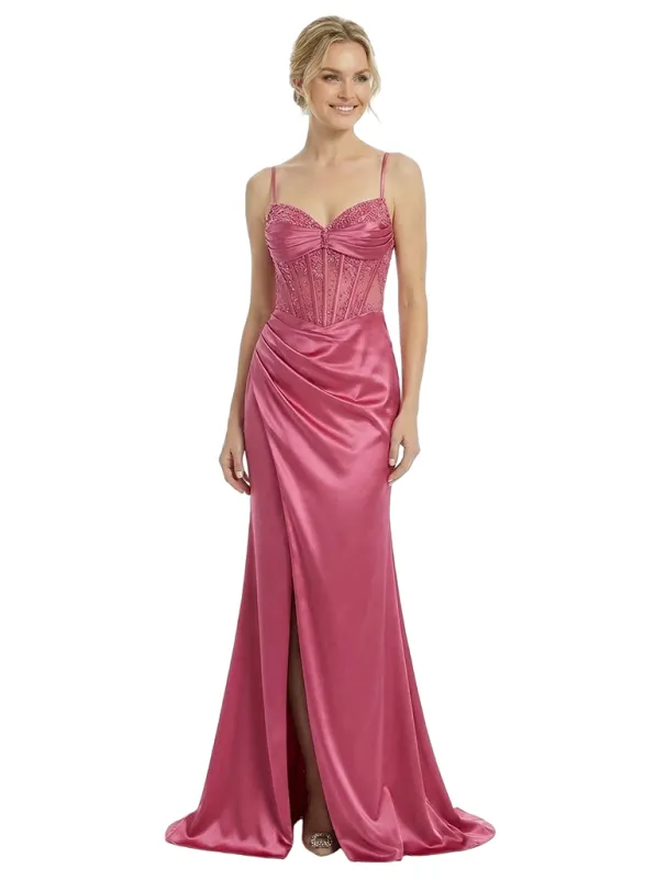 Beautiful Spaghetti Straps V-Neck Corset Lace Side Slit Mermaid Maxi Prom Gown sold by ChicSew