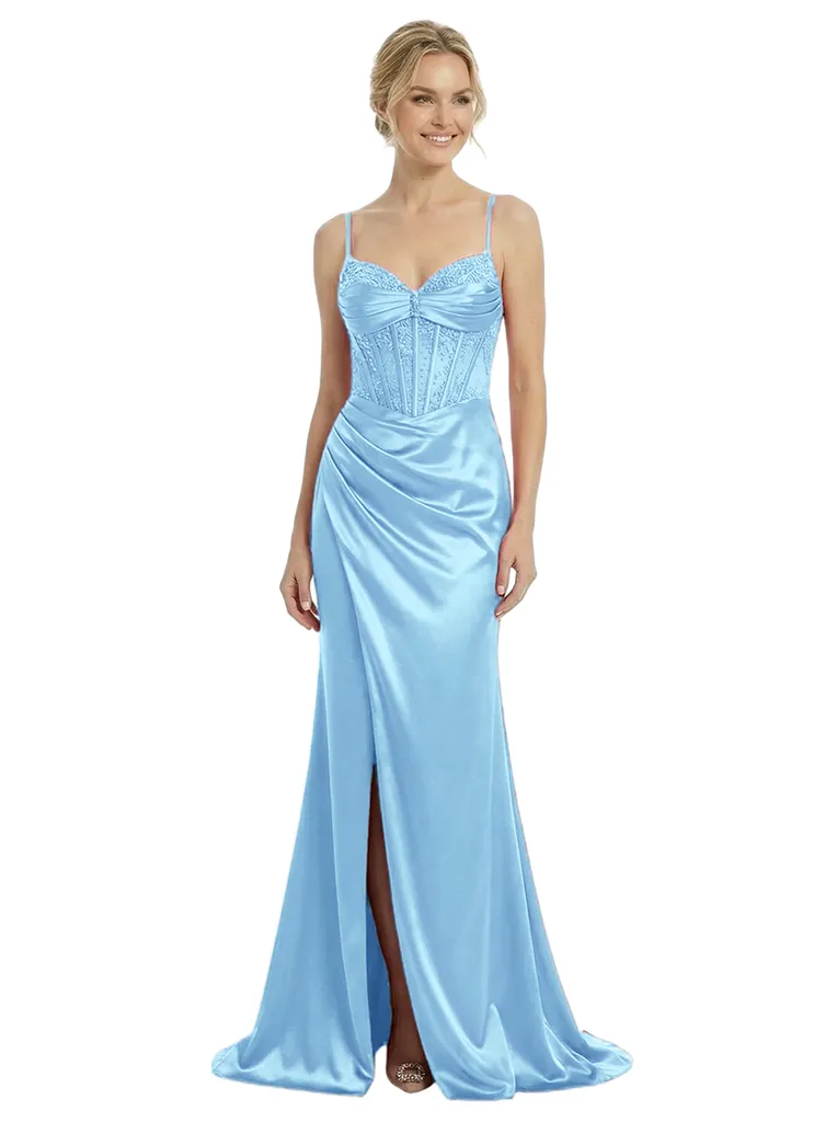 Beautiful Spaghetti Straps V-Neck Corset Lace Side Slit Mermaid Maxi Prom Gown sold by ChicSew product image thumbnail 5