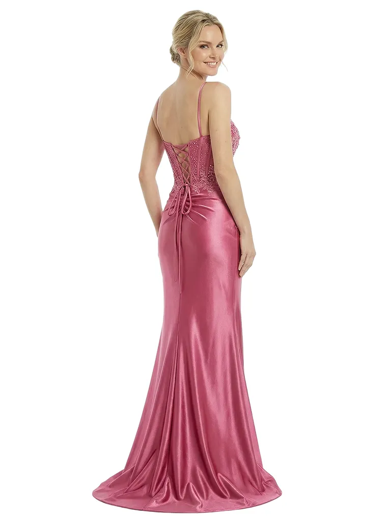 Beautiful Spaghetti Straps V-Neck Corset Lace Side Slit Mermaid Maxi Prom Gown sold by ChicSew product image thumbnail 3