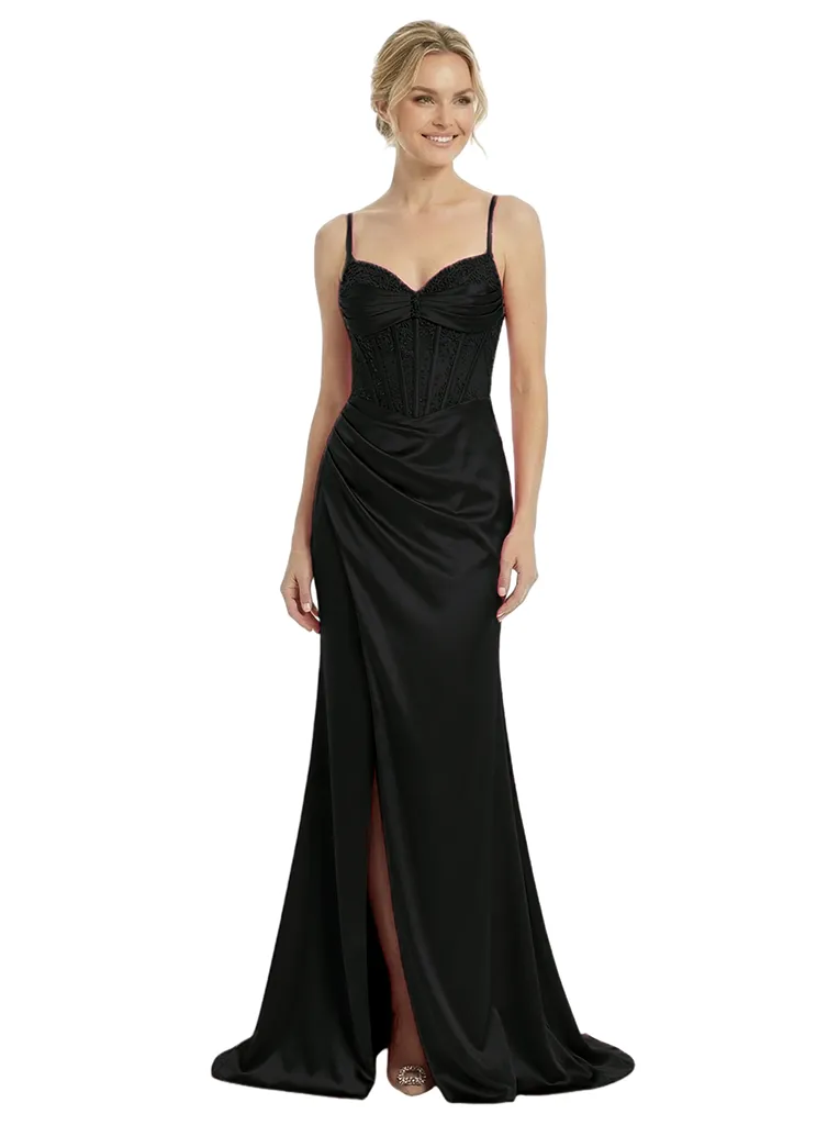 Beautiful Spaghetti Straps V-Neck Corset Lace Side Slit Mermaid Maxi Prom Gown sold by ChicSew product image thumbnail 4