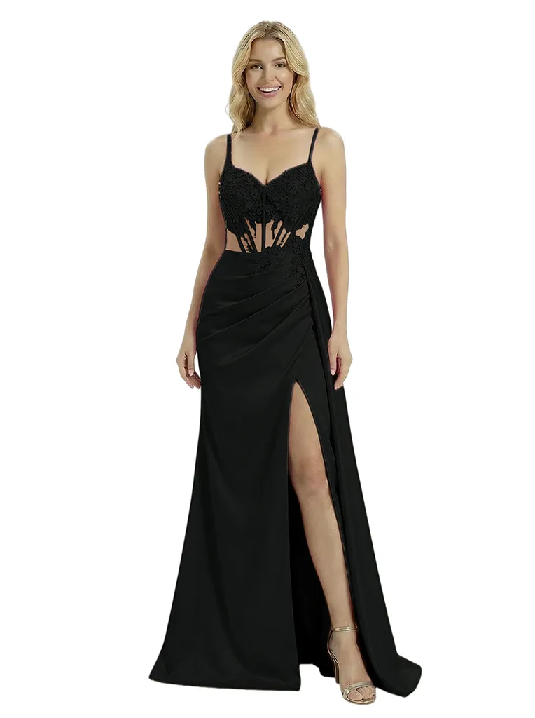 Elegant Spaghetti Straps V-Neck Side Slit Boning Mermaid Formal Gown Floor-Length Prom Dress sold by ChicSew product image thumbnail 4