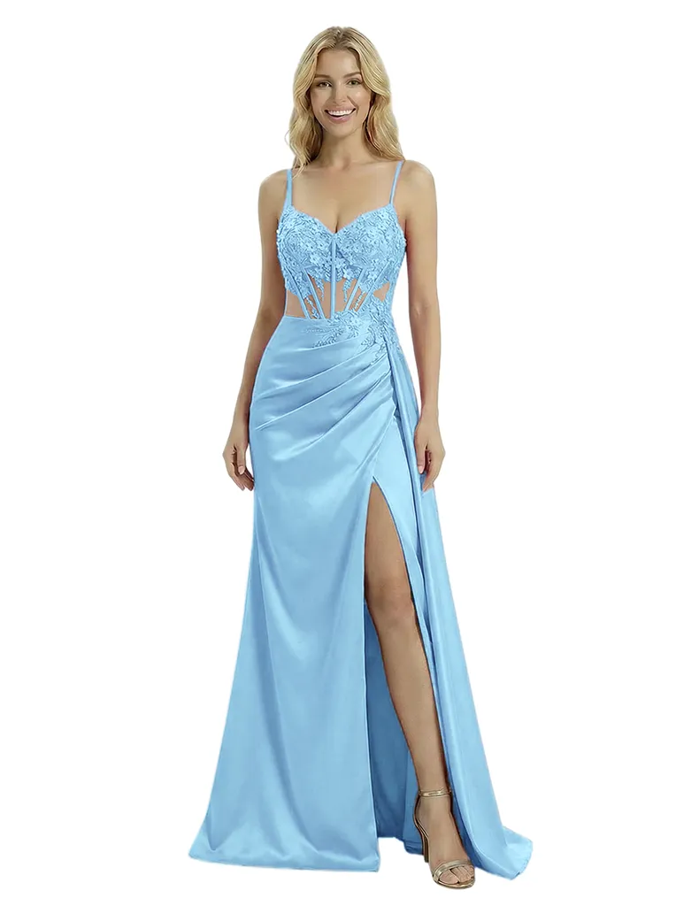 Elegant Spaghetti Straps V-Neck Side Slit Boning Mermaid Formal Gown Floor-Length Prom Dress sold by ChicSew product image thumbnail 5