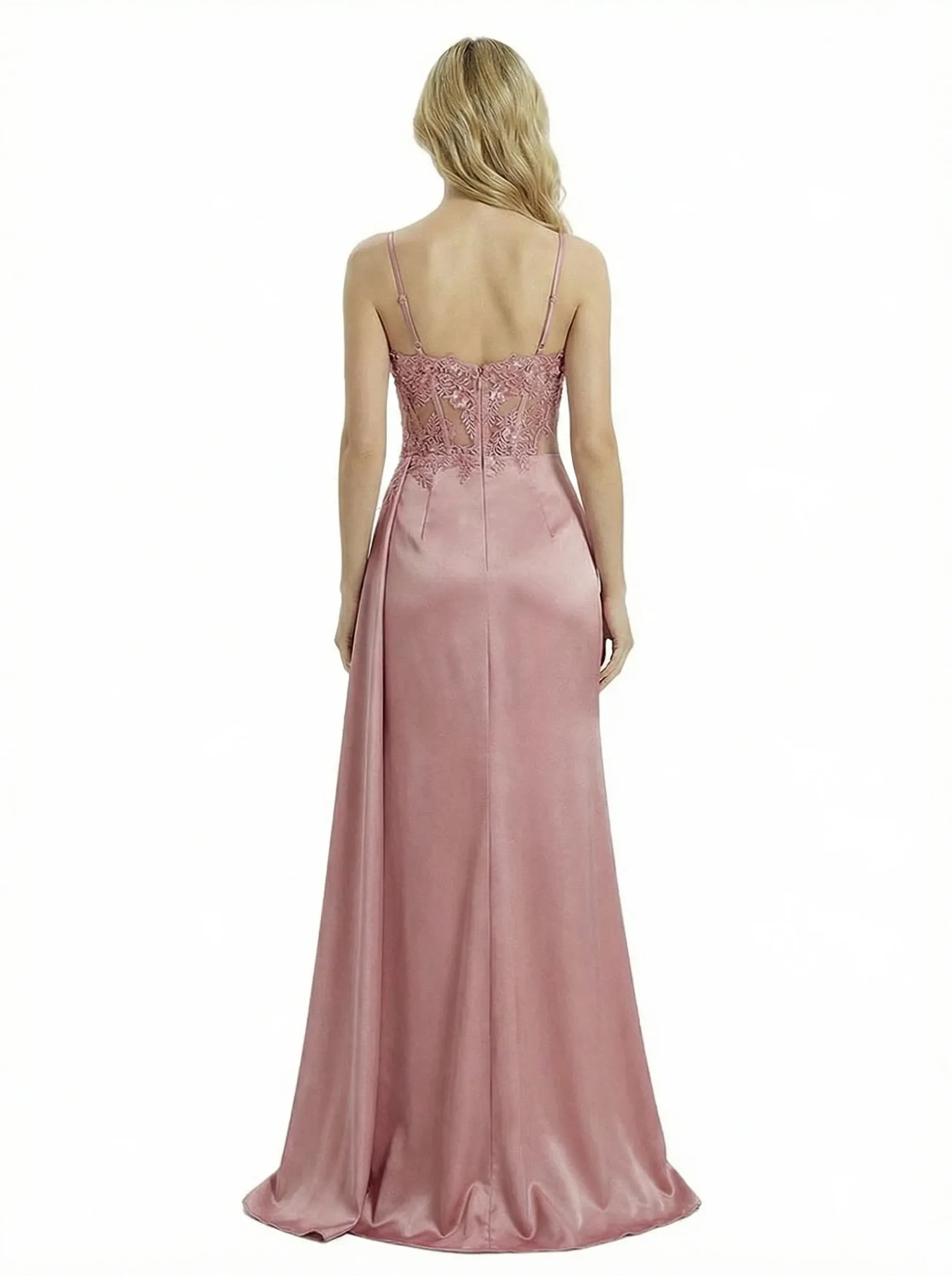 Elegant Spaghetti Straps V-Neck Side Slit Boning Mermaid Formal Gown Floor-Length Prom Dress sold by ChicSew product image thumbnail 3