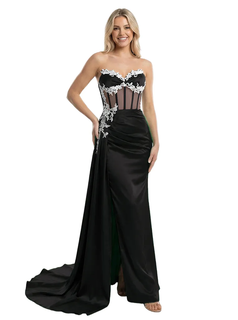 Sexy Strapless Sweetheart Lace Corset Stain Mermaid Maxi Prom Dress sold by ChicSew product image thumbnail 4