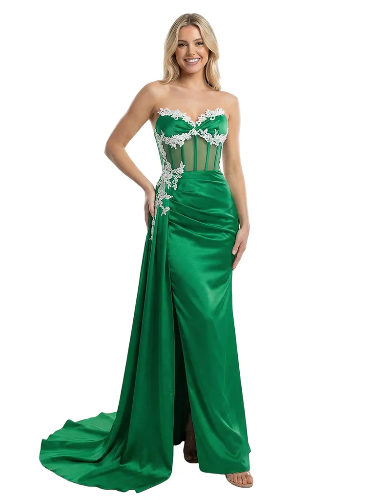Sexy Strapless Sweetheart Lace Corset Stain Mermaid Maxi Prom Dress sold by ChicSew