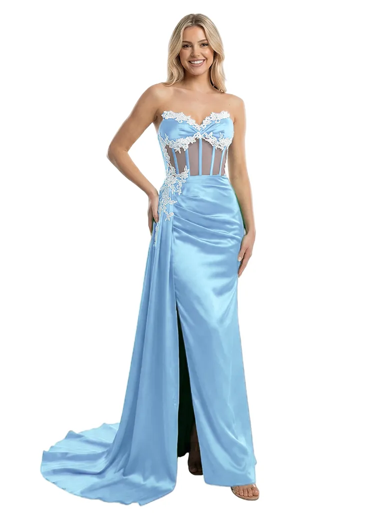 Sexy Strapless Sweetheart Lace Corset Stain Mermaid Maxi Prom Dress sold by ChicSew product image thumbnail 5