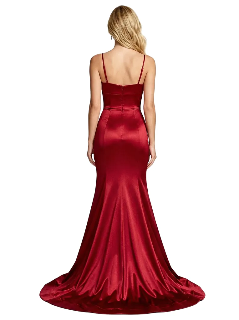 Stunning Beaded Satin Prom Gown Unique Mermaid Long Dress Spaghetti Straps sold by ChicSew product image thumbnail 3