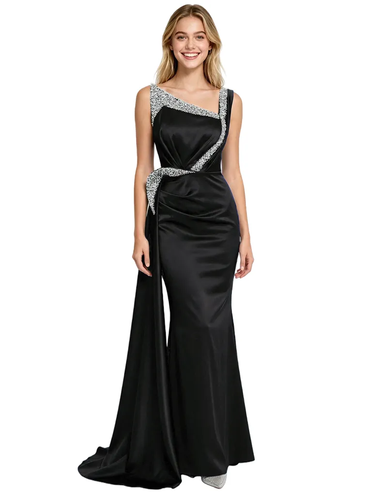 Chic Asymmetrical Glitter Rhinestone Mermaid Ruched Prom Dress With Side Drape sold by ChicSew product image thumbnail 4