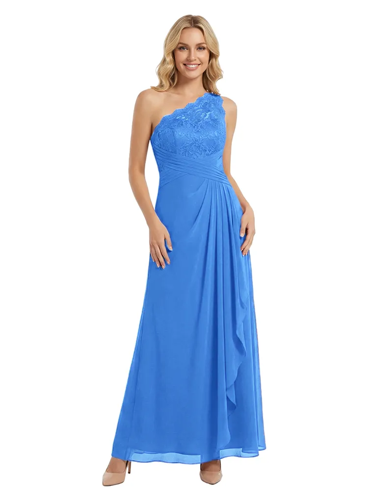 Classy One Shoulder Sleeveless Formal Gown Lace Ruched Chiffon Ankle Length Prom Dress sold by ChicSew product image thumbnail 5