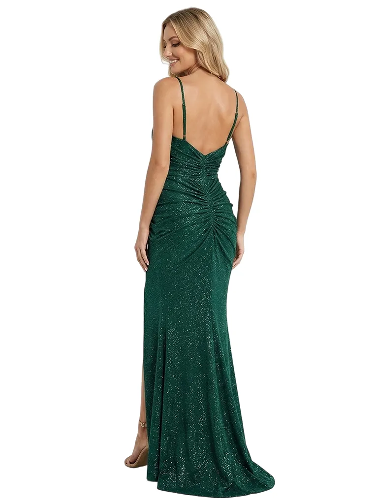 Sexy Spaghetti Straps V-Neck Side Slit Mermaid Prom Gown Glitter Jersey Formal Dresses sold by ChicSew product image thumbnail 3